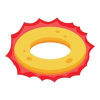 Big yellow donut with red spiky frame representing power up vector
