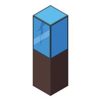 Broken glass display case exhibiting a blue background in museum vector