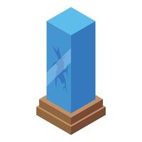 Broken glass display case on wooden stand exhibiting crack and shatter vector