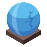 Broken crystal ball displaying a crack on a wooden base vector