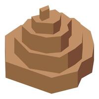 Spiral ziggurat emerging from desert sands, isometric icon of ancient architecture vector