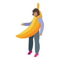 Promoter wearing big banana costume presenting something vector