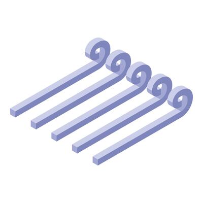 Five lavender lines curling upwards in isometric view