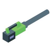 Green fiber optic cable connector transmitting data with speed and reliability vector
