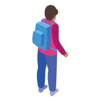 Student walking with backpack, isometric view of a young person going to school vector