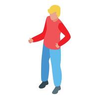 Blond teenager gesturing with hands while standing isometric icon vector