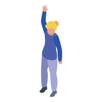 Volunteer waving hand in greeting isometric icon vector
