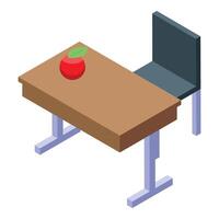 School desk with red apple representing learning and education vector