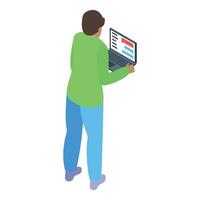 Programmer working with laptop showing code editor, developing software, and fixing bugs vector