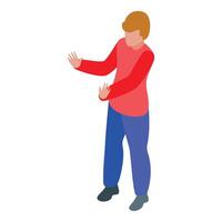Young man making stop gesture with hands, signaling caution or refusal vector