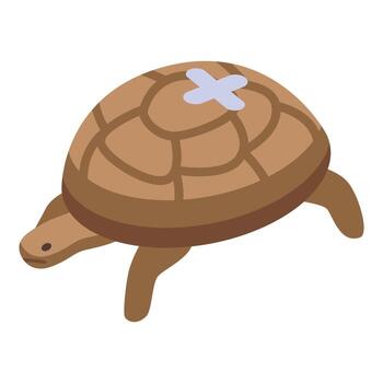 Injured turtle walking with bandage on shell, isometric view vector