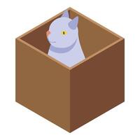 White cat relaxing in cardboard box, isometric view vector