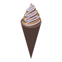 Delicious chocolate ice cream cone with topping swirls isometric icon vector
