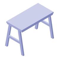 Wooden table maintaining balance on four legs, isometric view vector