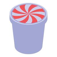 Plastic yogurt cup with red and white swirl design lid vector