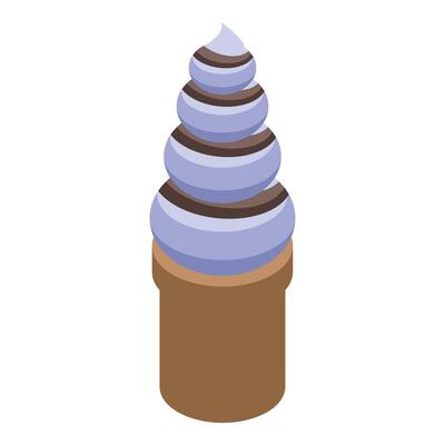 Blueberry soft serve ice cream with chocolate topping in a crispy cone isometric icon