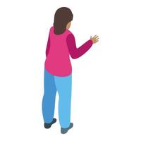 Woman gesturing with hand while looking away, rear view vector