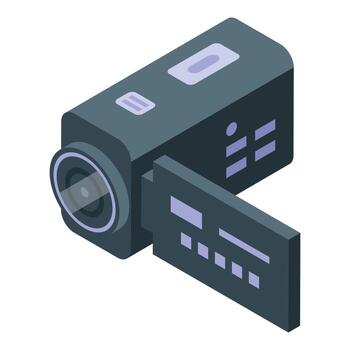 moderno digital videocámara mostrando grabación información en isométrica ver vector