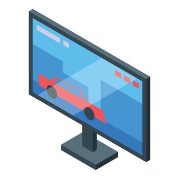 Racing game displayed on modern computer monitor in isometric view vector