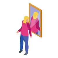 Woman looking at herself reflecting in mirror, narcissism and self esteem concept vector