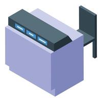 Reception desk with computer and chair in isometric view vector