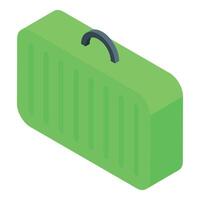 Green suitcase isometric projection representing travel and luggage vector