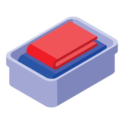 Plastic container holding folded clothes for laundry and storage