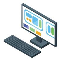 Modern desktop computer displaying colorful interface and keyboard for efficient working vector