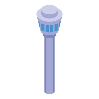 A blue tower with a blue light on top