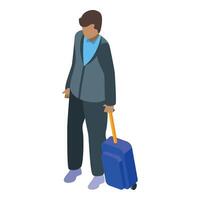 Businessman waiting with suitcase at airport terminal vector