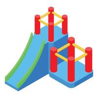Colorful inflatable bouncy castle with slide for kids playground fun vector