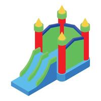A colorful inflatable castle with a slide vector