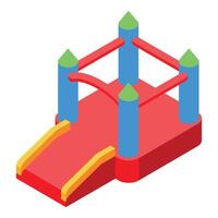 Red inflatable bouncy castle with slide for kids entertainment vector