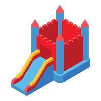 Inflatable bouncy castle with slide shaped like a medieval fortress vector