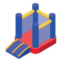 A blue and red bouncy castle with a slide vector