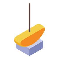 Blacksmith forging molten metal with hammer and anvil in isometric view vector