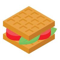 Delicious waffle sandwich with tomatoes and lettuce filling isometric icon vector