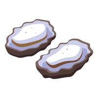 Two oysters showing delicious and fresh meat inside shell vector