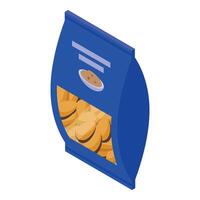 Blue pack of cookies presenting its delicious content in isometric view vector