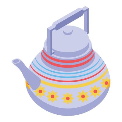 Decorated kettle with floral pattern warming up water for tea time