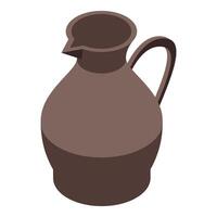 Brown clay jug representing ancient pottery art isometric icon vector