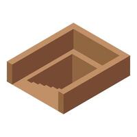 Empty concrete room with stairs leading down in isometric view vector