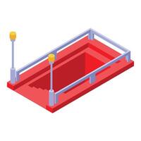 Red underground crossing with railing and street lamps leading down below street level vector