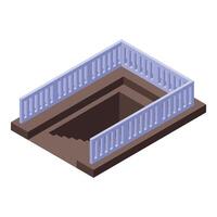 Underground empty stone pit with railings and stairs leading down vector