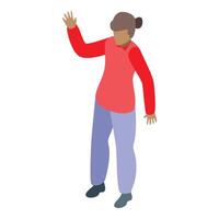 Volunteer waving hand and greeting isometric icon vector