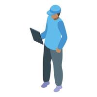 Delivery man using tablet for fast delivering and shipping service vector
