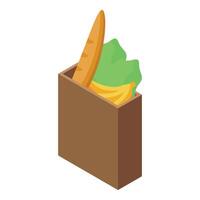 Grocery bag containing fresh produce and bread isometric icon vector