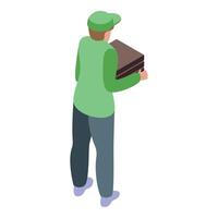 Delivery man carrying parcel isometric icon delivering package back view vector