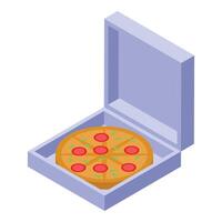 Delicious pizza with pepperoni inside opened cardboard box vector