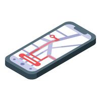 Smartphone showing gps navigation app with marked route on city map vector